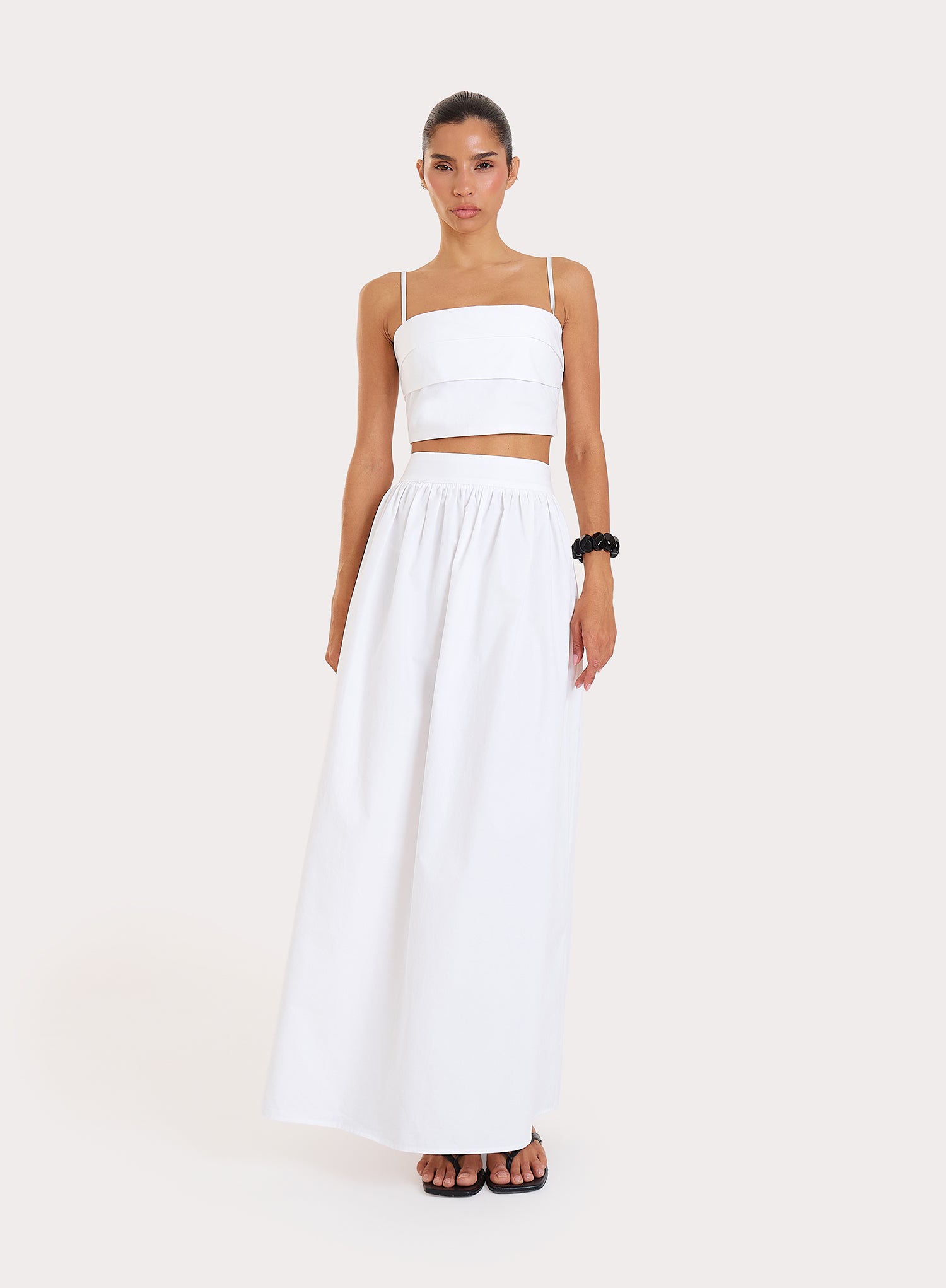 White Cotton Cami Pleated Crop Top